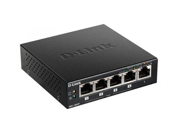 Коммутатор D-Link DGS-1005P DGS-1005P/B3A (L2) 5x1Гбит/с 4PoE 60W неуправляемый