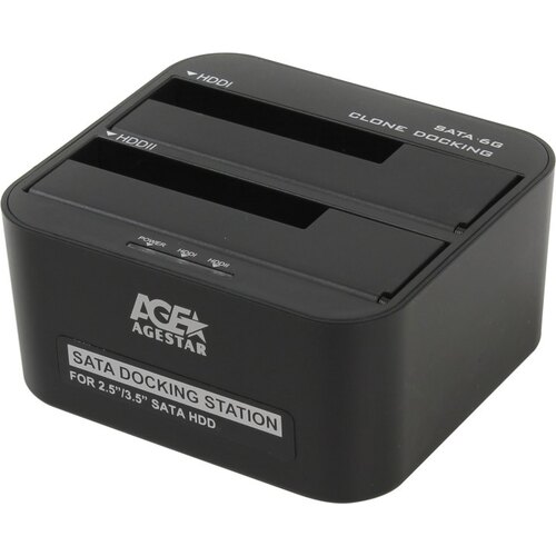 AgeStar Докстанция 2x2.5"/3.5" SATA HDD/SSD AgeStar 3UBT6-6G, USB3.0, пластик, черный, UASP