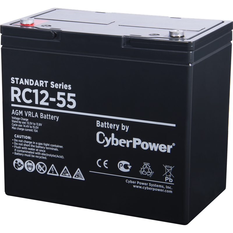 Аккумуляторная батарея CyberPower RC 12-55 12В/55Ач, клемма Болт М6 (230х138х205мм (227мм)/ 17кг/ Ср