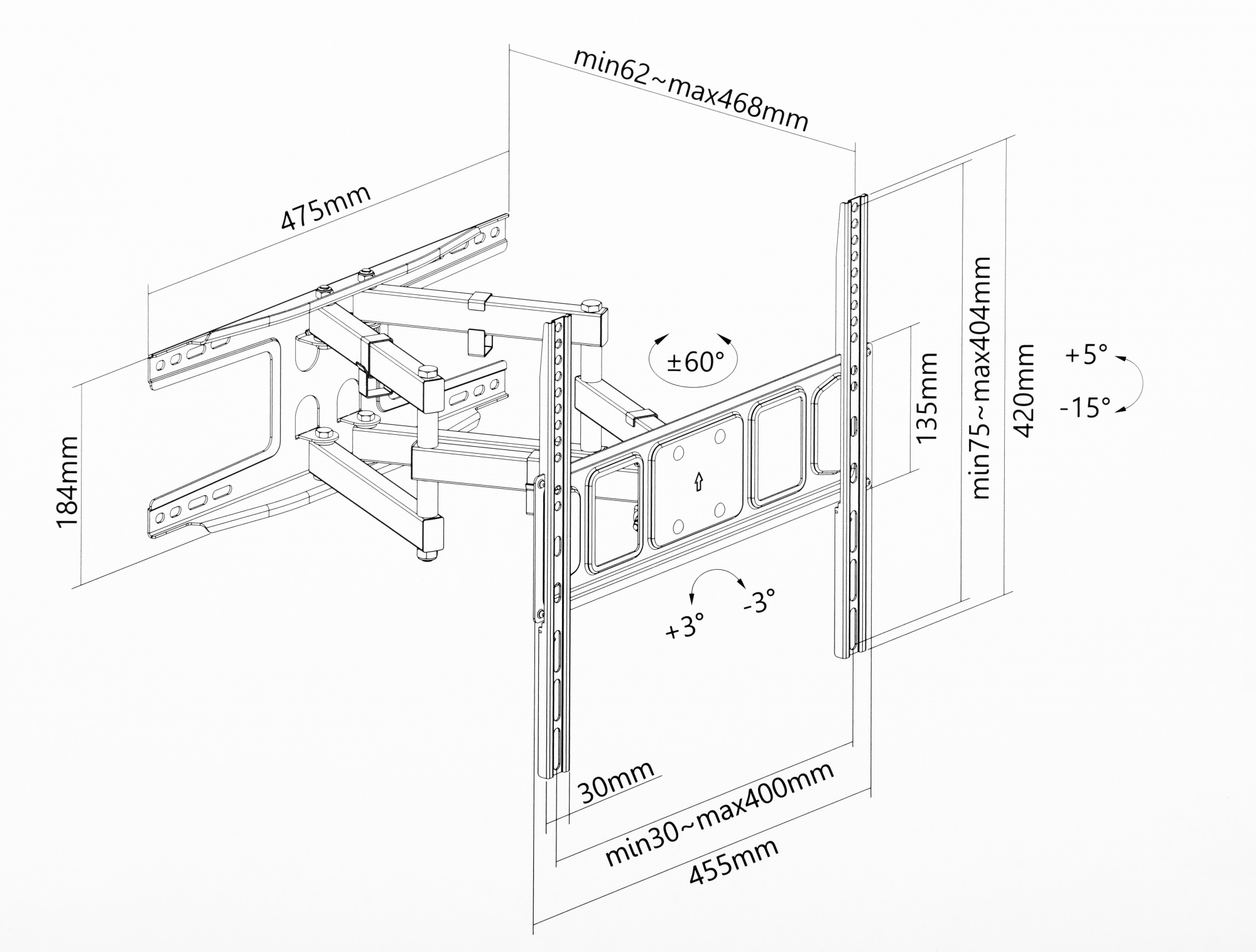 Кронштейн для телевизора Ultramounts UM908 черный 32"-75" макс.40кг настенный поворотно-выдвижной и 