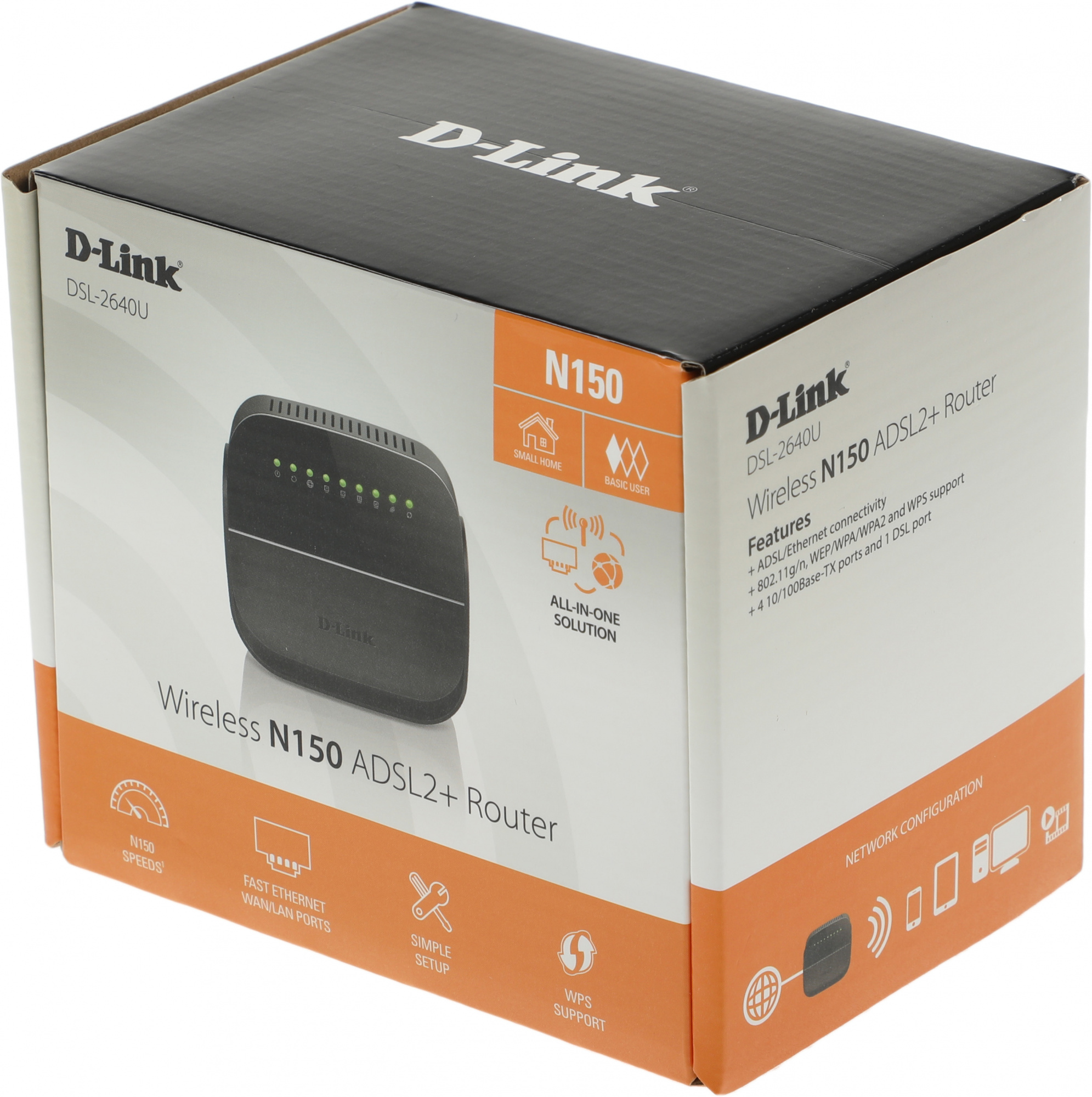 Роутер беспроводной D-Link DSL-2640U/R1A N150 ADSL черный