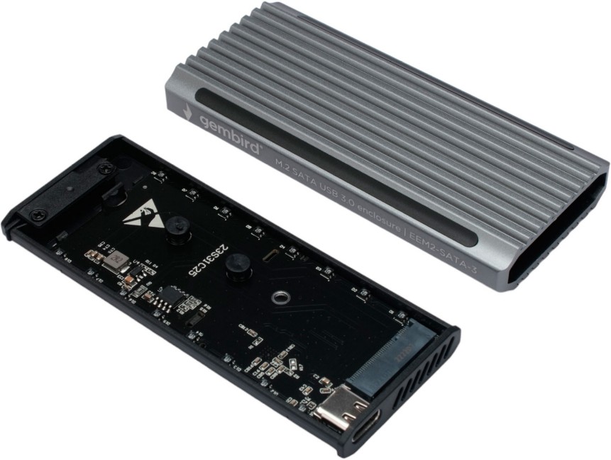 Внешний корпус USB 3.1 для M2 SATA порт Type-С, RGB подсветка, металл, серебристый