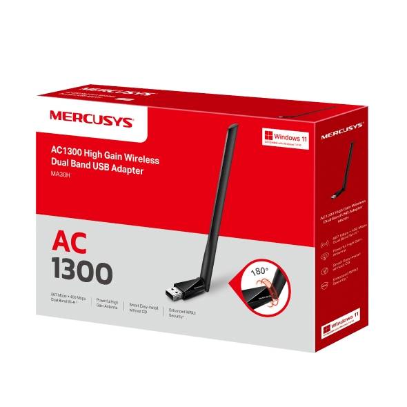 Сетевой адаптер Wi-Fi Mercusys MA30H AC1300 USB 2.0 (ант.внеш.несъем.) 1ант.