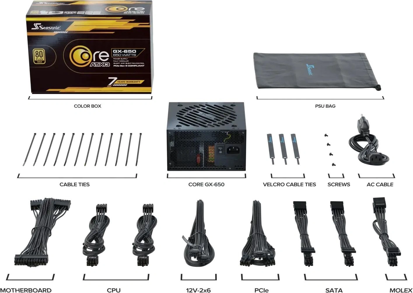 Блок питания Seasonic ATX 650W Core GX-650 80+ gold (20+4pin) APFC 120mm fan 6xSATA Cab Manag RTL
