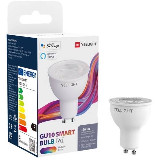 Yeelight YLDP004 Умная светодиодная лампа GU10 Smart bulb W1 (Dimmable), Wi-Fi, 4.5Вт, 350лм, 2700K,