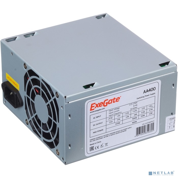 Exegate EX253682RUS /256672 Блок питания 400W Exegate AA400, ATX, 8cm fan, 24+4pin, 2*SATA, 1*IDE