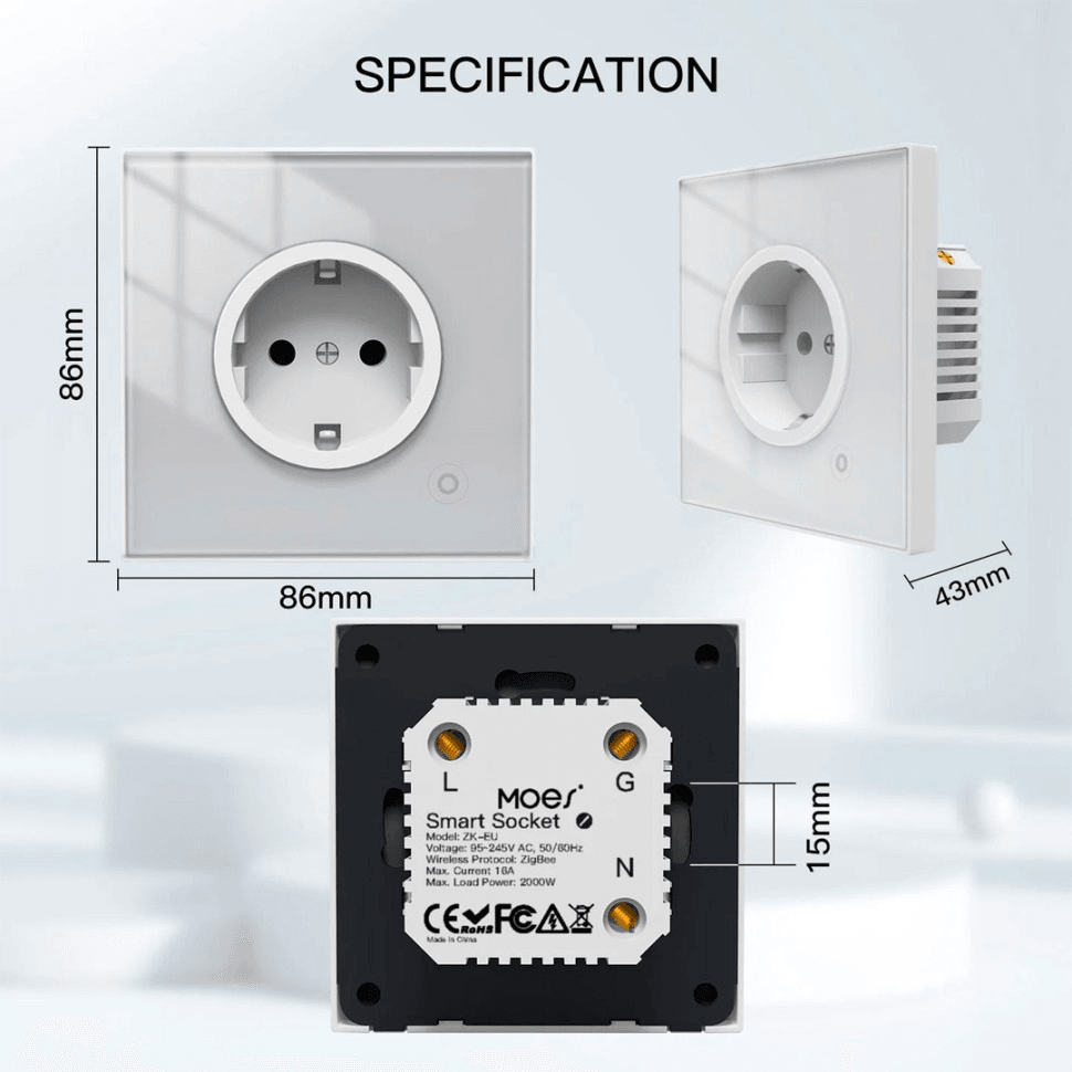 Розетка Moes Zigbee Smart Wall Socket белый модели ZK-EU