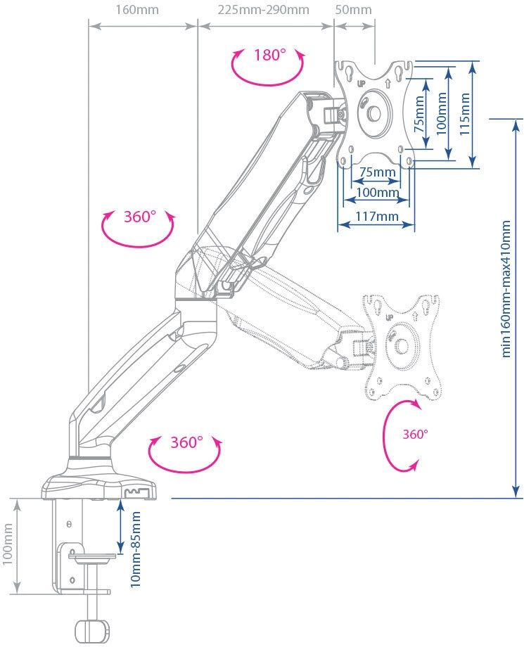 Кронштейн для мониторов Arm Media LCD-T21w белый 15"-32" макс.6.5кг настольный поворот и наклон верт