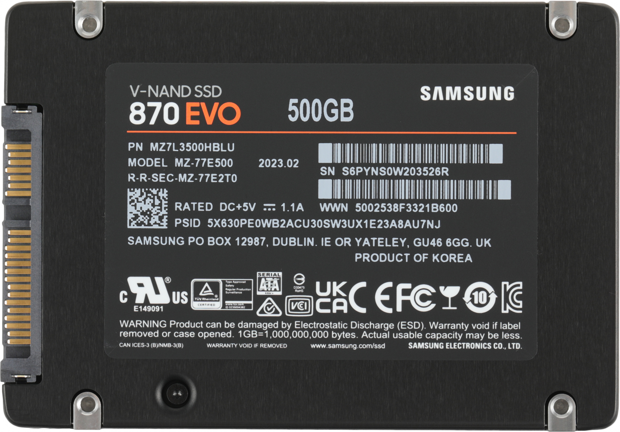 Накопитель SSD Samsung SATA-III 500GB MZ-77E500B/EU 870 EVO 2.5"