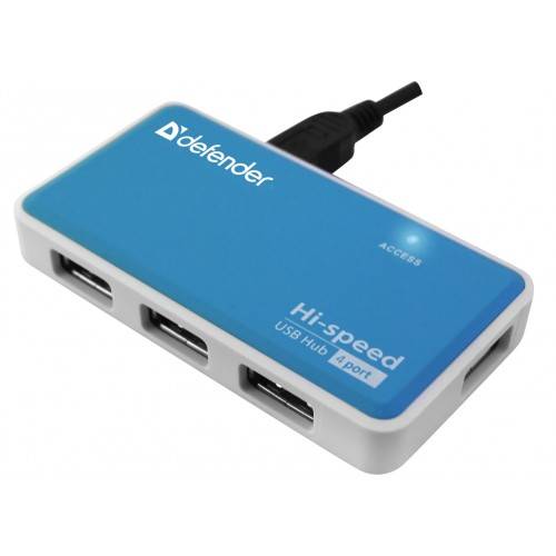 Defender Разветвитель QUADRO POWER USB2.0 - 4 порта, + блок питания DC 5В...2А, + кабель USB 2.0 A(M