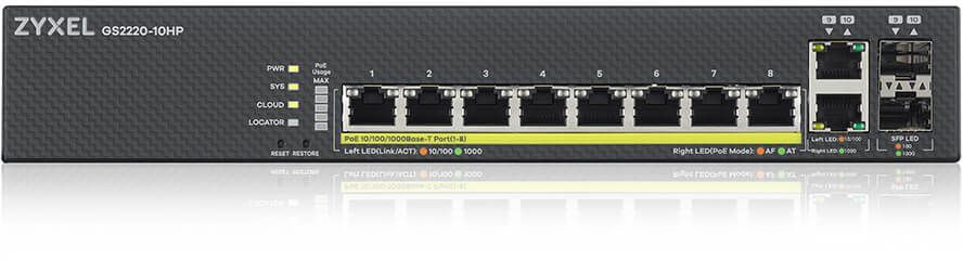 Коммутатор Zyxel GS2220-10HP-EU0101F (L2) 8x1Гбит/с 2xКомбо(1000BASE-T/SFP) 8PoE+ 180W управляемый