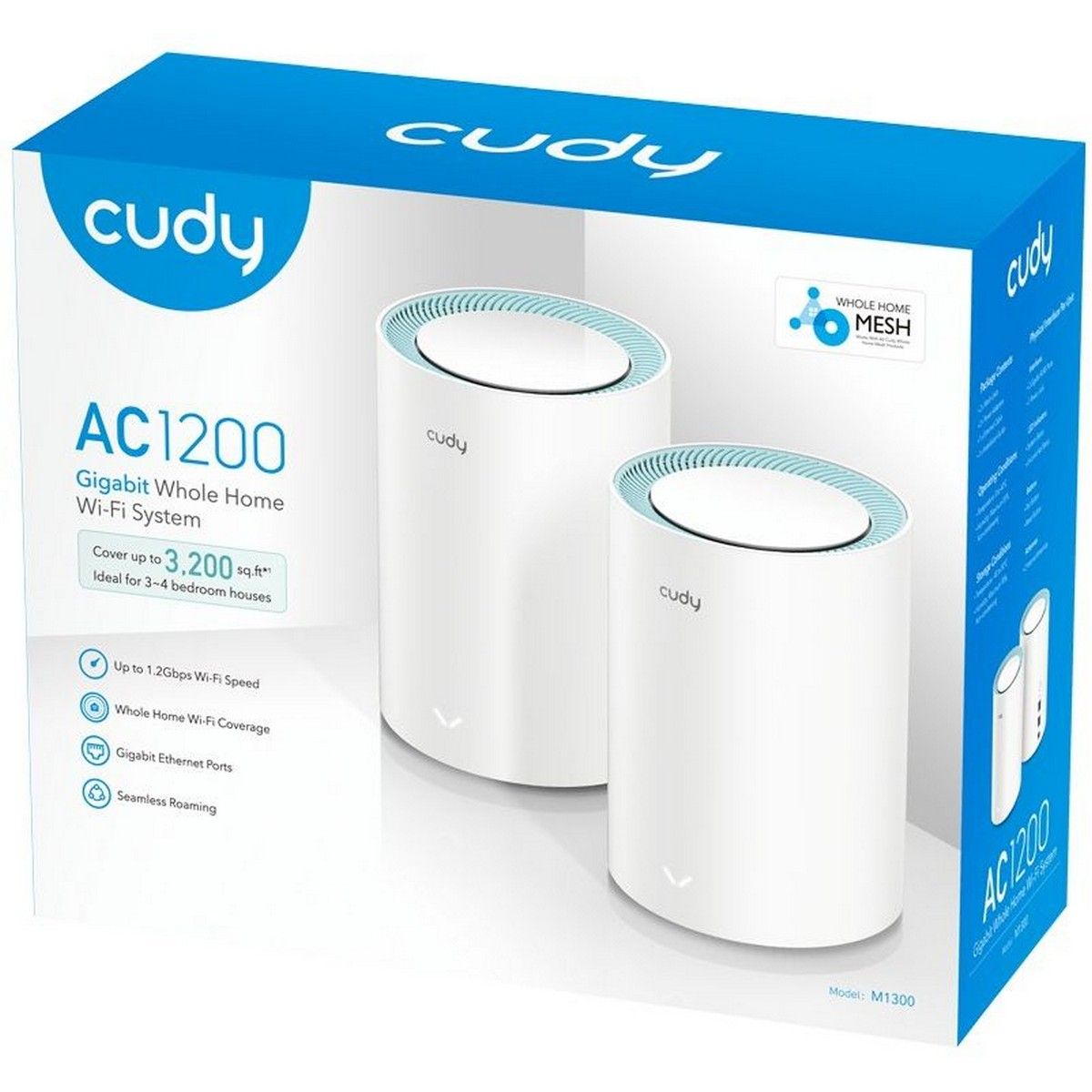 Бесшовный Mesh роутер Cudy M1300 (M1300(2-PACK)) AC1200 10/100/1000BASE-TX белый (упак.:2шт)