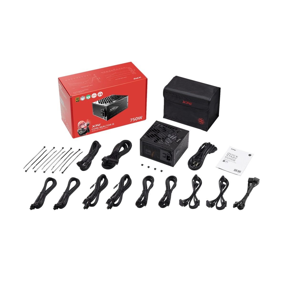 Блок питания XPG CORE REACTOR II 750 (ATX 3.0, 750W, Full Modular, PWM 120mm FDB fan, Active PFC, DC