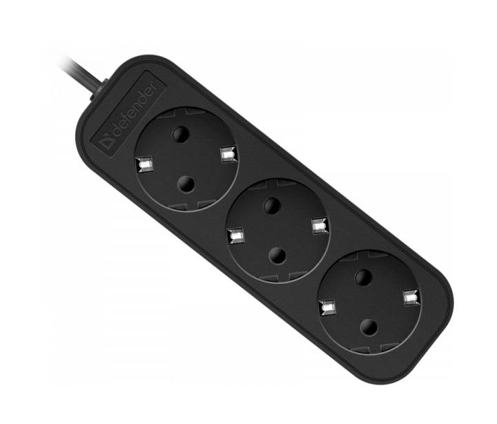 Сетевой удлинитель Defender M318 1.8м (3 розетки) черный (коробка)