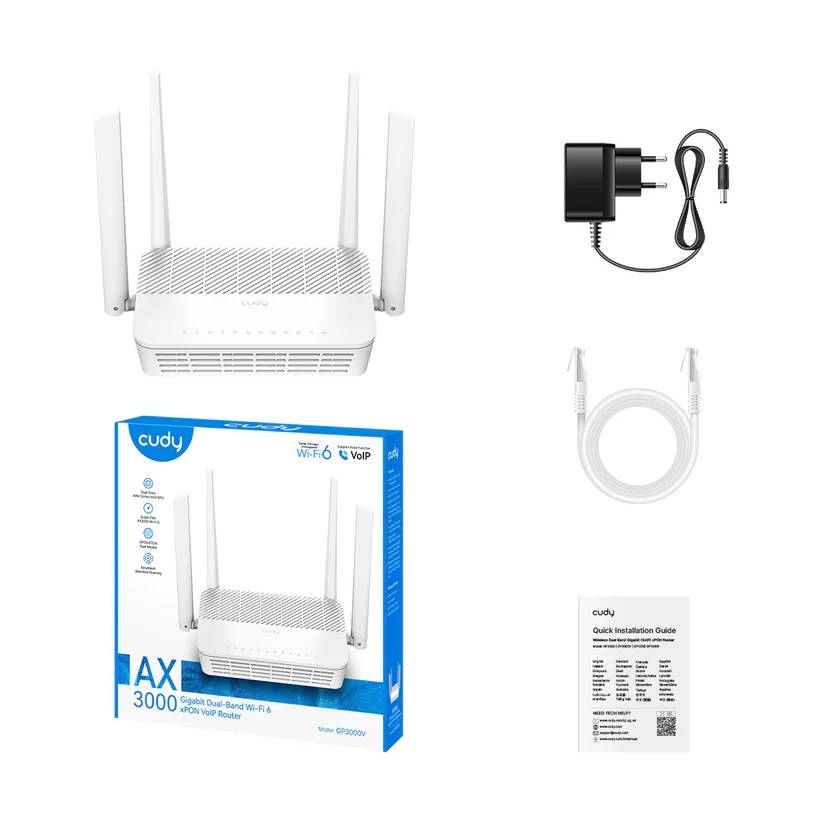Маршрутизатор CUDY  GP3000V  AX3000 Wi-Fi 6 VoIP GPON Router Dual Band Gigabit xPON Router, Realtek 
