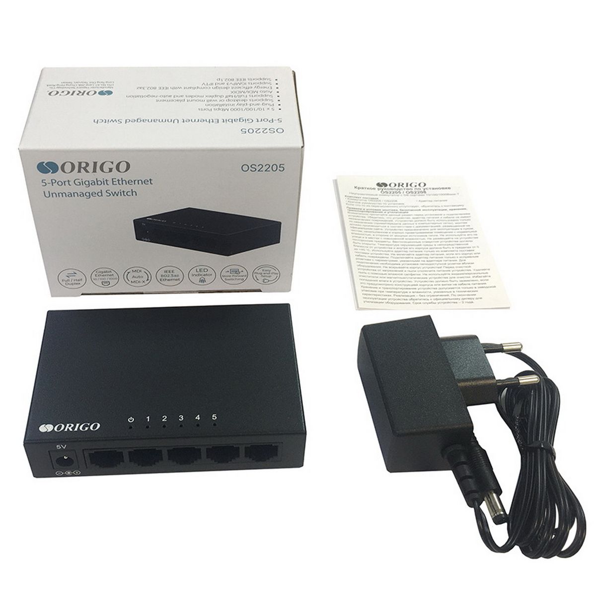 Коммутатор Origo OS2205 OS2205/A2A (L2) 5x1Гбит/с неуправляемый