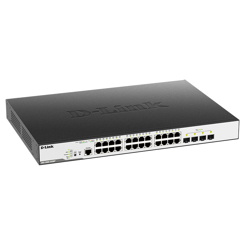 Коммутатор D-Link PROJ Managed L2 Switch 24x1000Base-T PoE, 4x10GBase-X SFP+, PoE Budget 370W, Surge