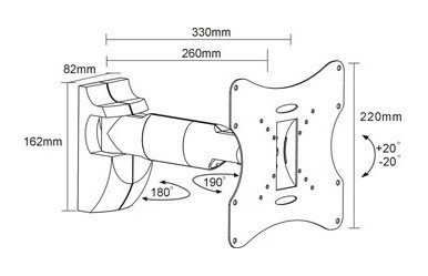 Кронштейн для телевизора Arm Media LCD-202 черный 15"-43" макс.20кг настенный поворот и наклон