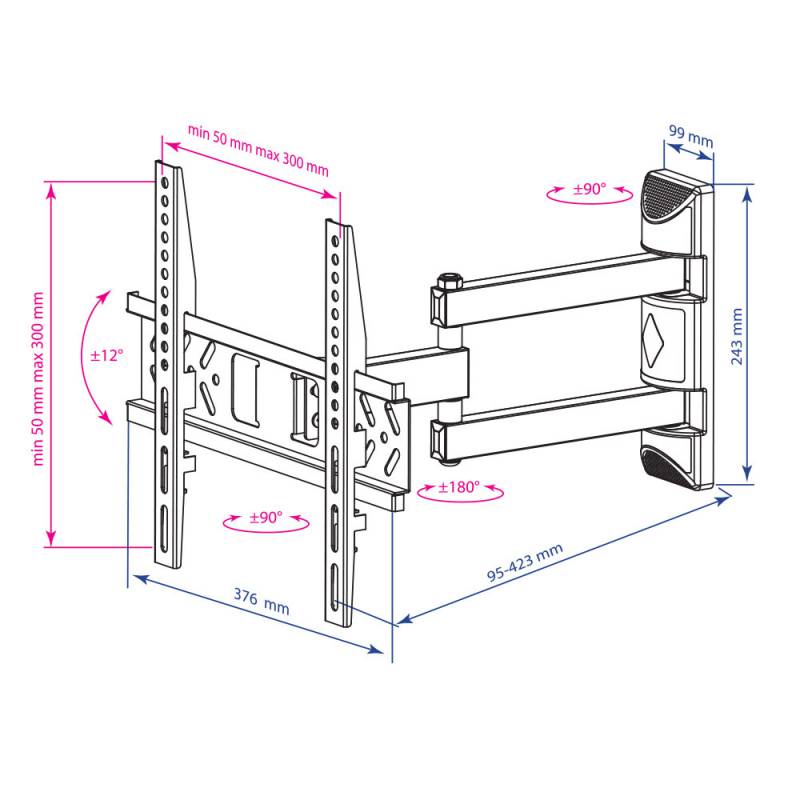Кронштейн для телевизора Kromax PIXIS-XS черный 22"-55" макс.30кг настенный поворотно-выдвижной и на
