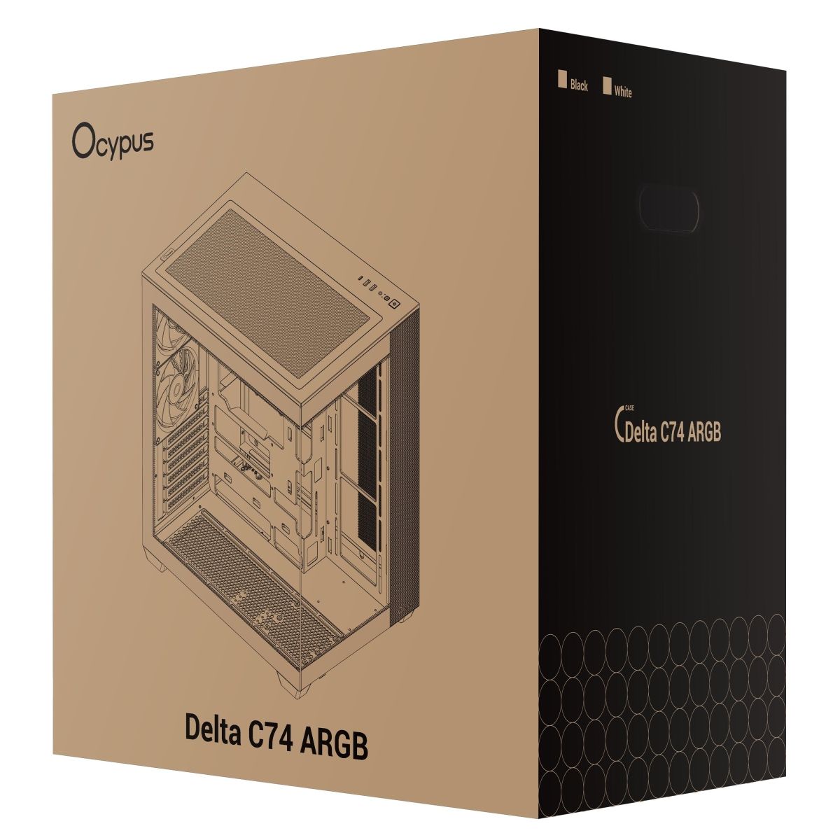 Корпус Ocypus Delta C74 WH ARGB, Midi-Tower, TG, 2x120mm ARGB, 2xUSB-A 3.0 + 1xUSB-C 3.1, ATX, mATX,