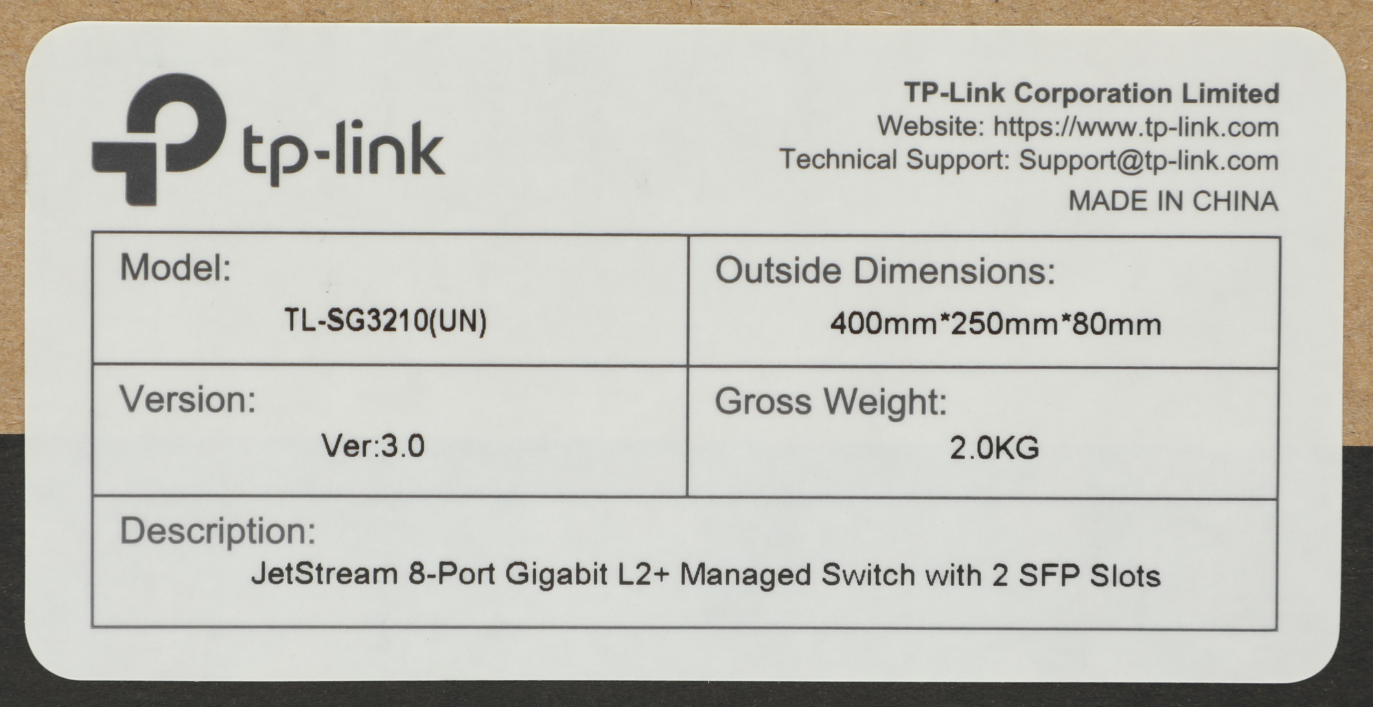 Коммутатор TP-Link SG3210 8x1Гбит/с 2SFP управляемый