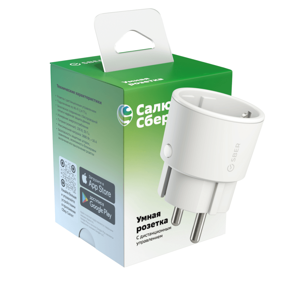 Умная розетка Sber SBDV-00018 EU Wi-Fi белый