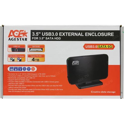 AgeStar 3UB3A8-6G (Black) Мобил рек, usb3.0 to 3,5"hdd SATA алюминий 