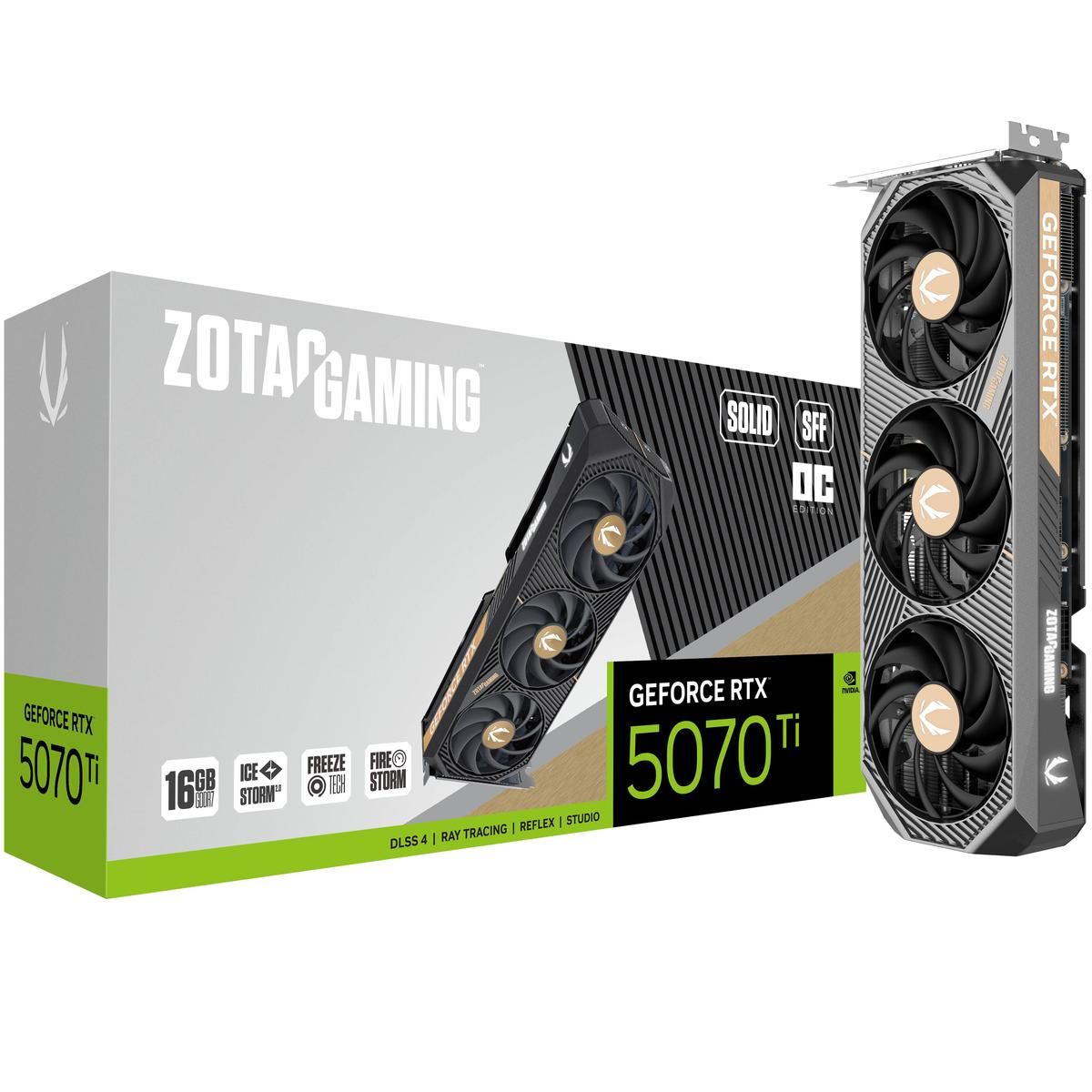 Видеокарта Zotac PCI-E 5.0 RTX 5070TI SOLID SFF OC NVIDIA GeForce RTX 5070TI 16Gb 256bit GDDR7 2482/