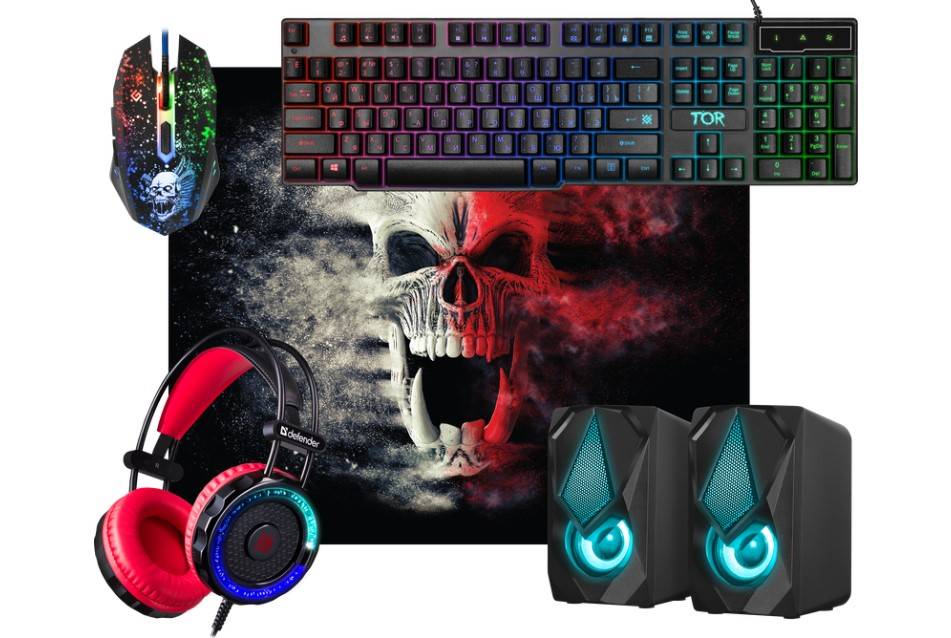 Комплект Defender Tor MHP-127 (клавиатура, мышь, коврик для мыши,колонка, гарнитура) черный (52127)