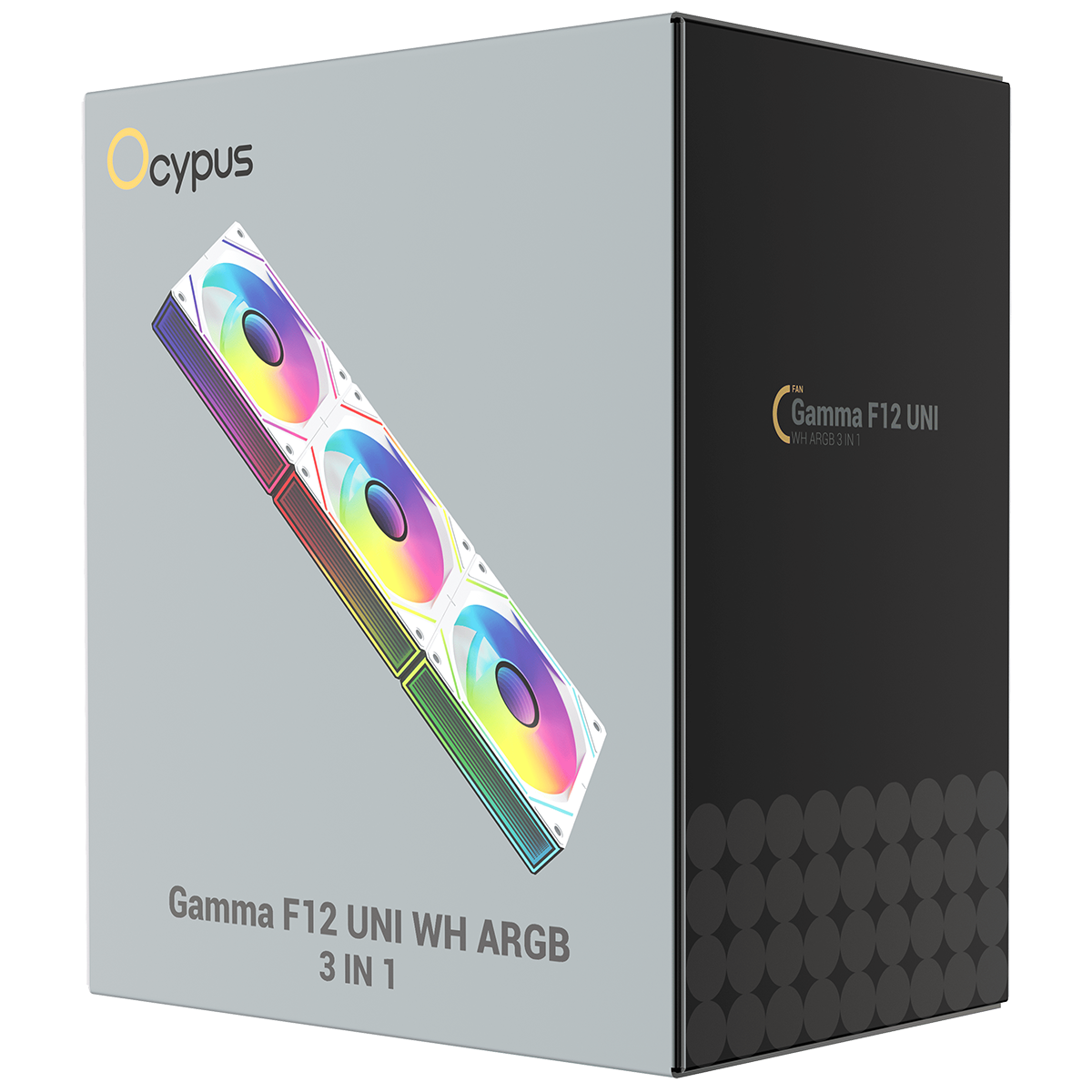 Вентилятор для корпуса Ocypus Gamma F12 UNI WH ARGB 3 IN 1, 3x120x120x25mm, 4-PIN PWM, 800-1800 RPM,