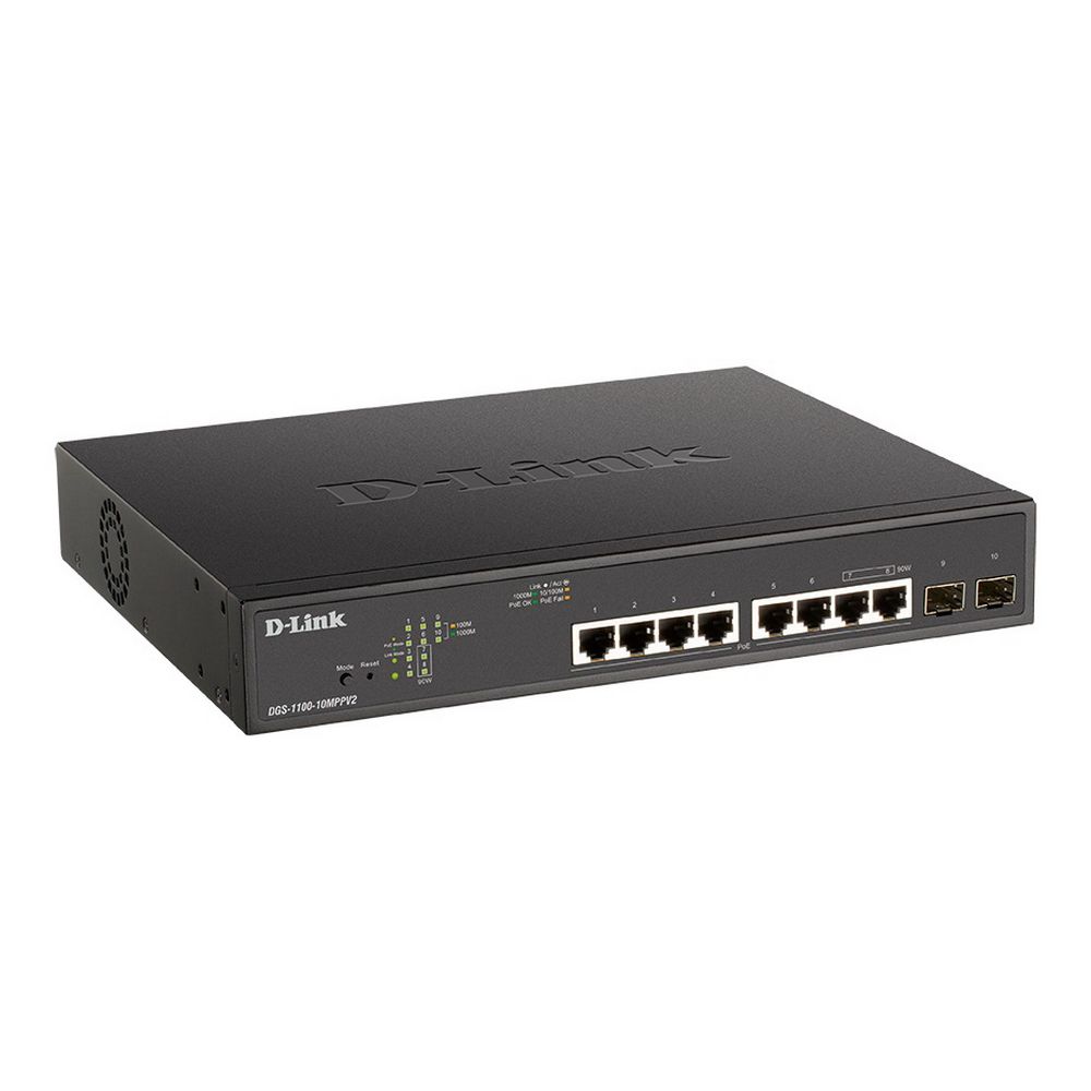 Коммутатор D-Link DGS-1100-10MPPV2/A3A Настраиваемый L2 коммутатор с 8 портами 10/100/1000Base-T и 2