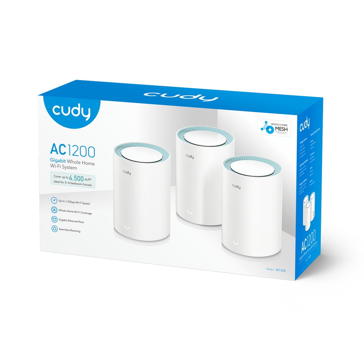 Бесшовный Mesh роутер Cudy M1300 (M1300(3-PACK)) AC1200 10/100/1000BASE-TX белый (упак.:3шт)