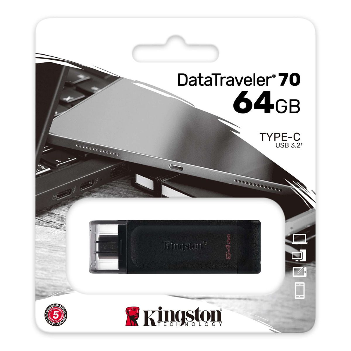 Флеш Диск Kingston 64GB DataTraveler 70 Type-C DT70/64GB USB3.0 черный