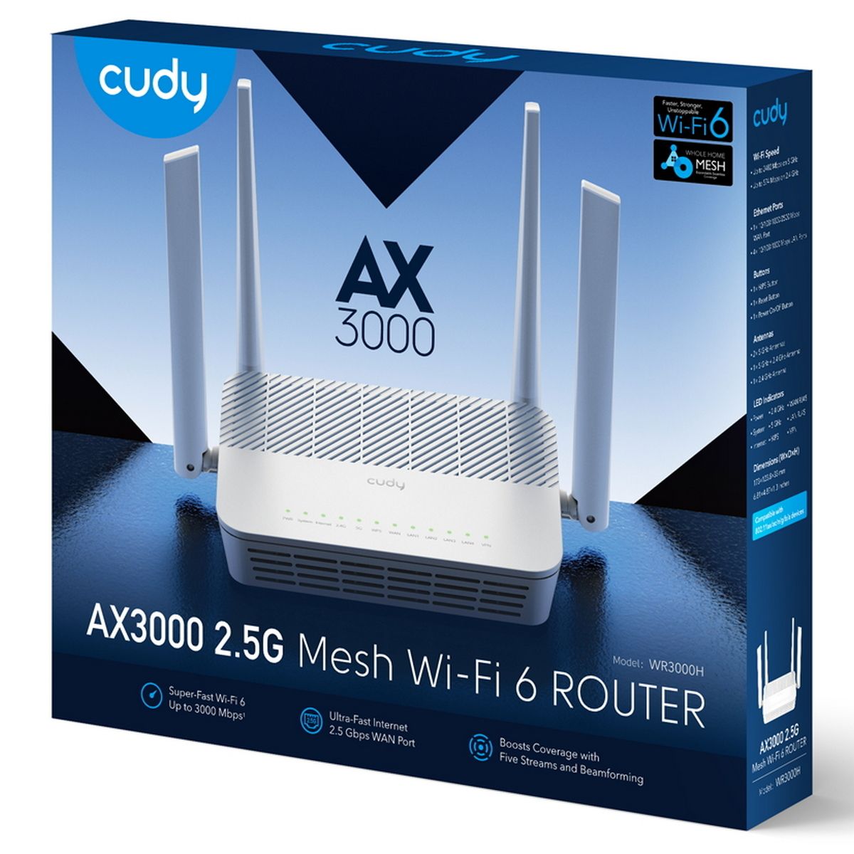 Роутер беспроводной Cudy WR3000H AX3000 100/1000/2500BASE-T белый