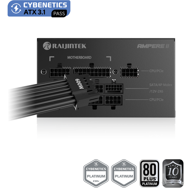 Блоки питания Raijintek AMPERE II 850, 850W 80+ Platinum (ATX, 3.1, PCIe 5.1, Full-modular, 1x24(20+