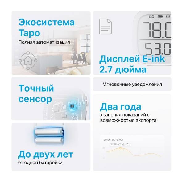 Умный дом TP-LINK Tapo T315 Умный датчик температуры и влажности с дисплеем
