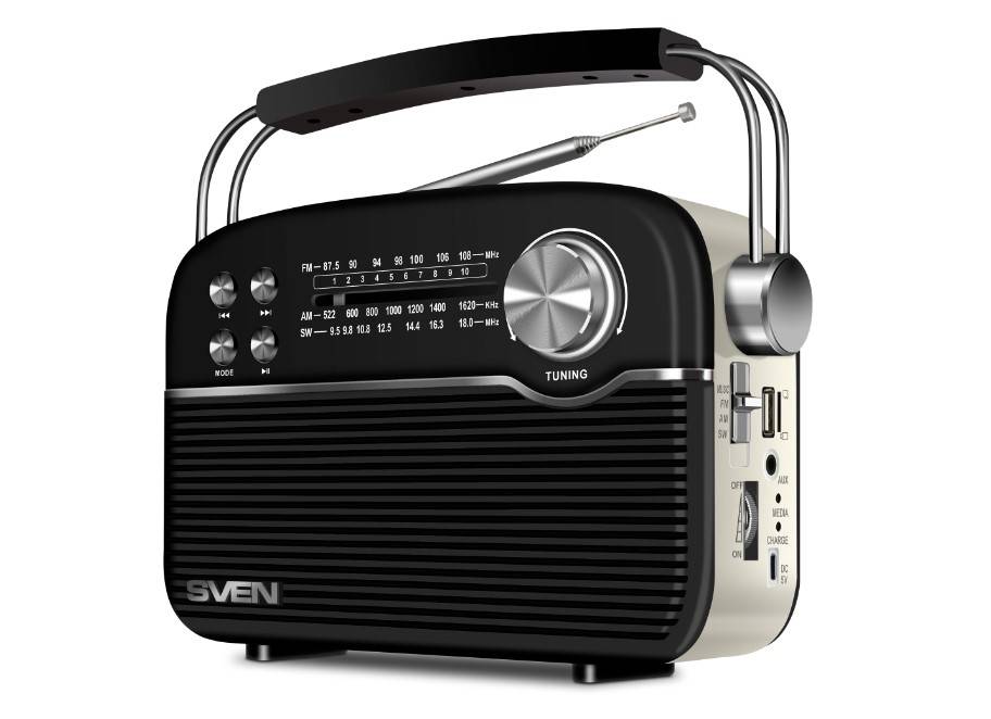 SVEN SRP-500, черный (3 Вт,Bluetooth, FM/AM/SW, USB, microSD, AUX,  встроенный аккумулятор)