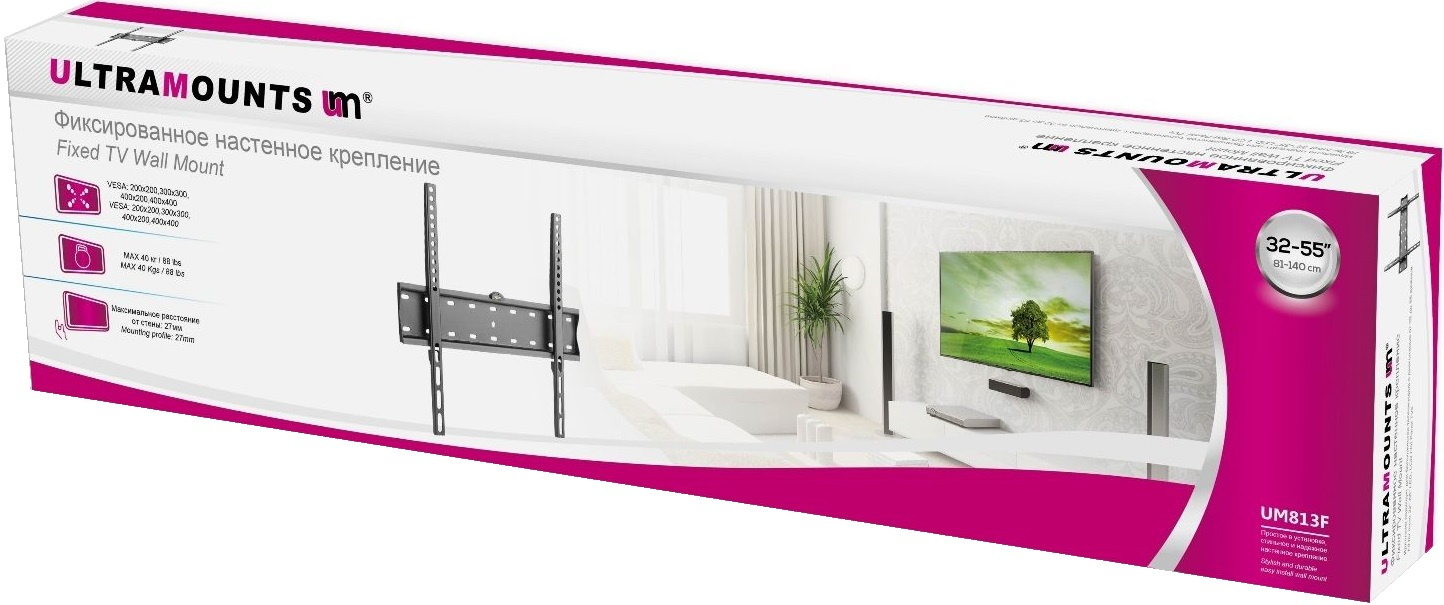 Кронштейн для телевизора Ultramounts UM813F черный 32"-55" макс.40кг настенный фиксированный
