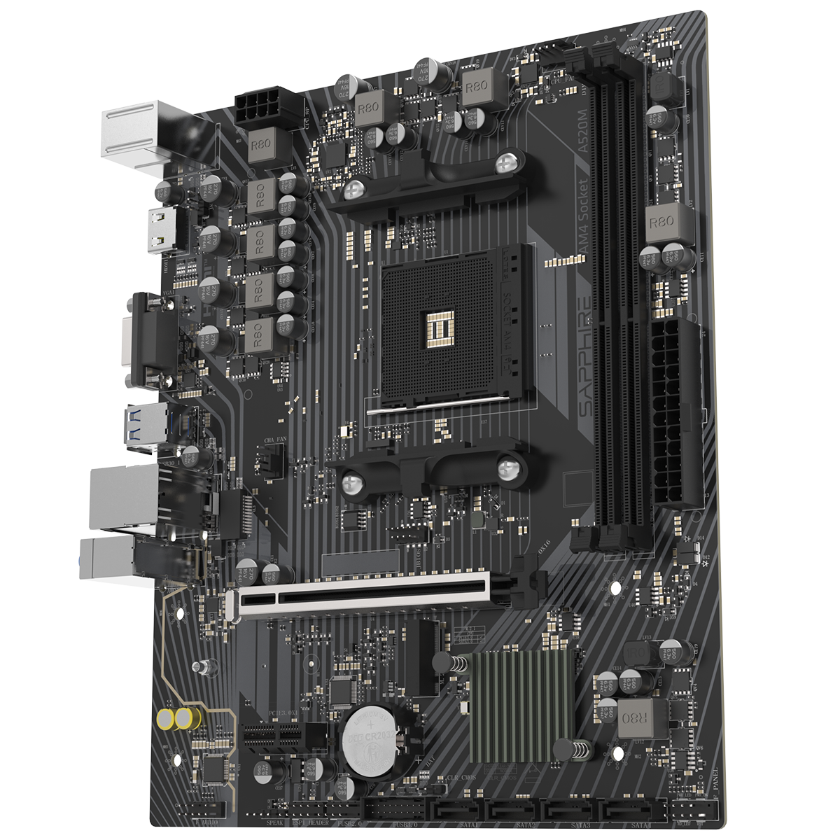 Материнская плата Sapphire A520M-E A520, AM4, 2*DDR4, 1*PCIEx16, 1*PCIEx1, 1*M.2, 6*USB3.2Gen1, 4*US