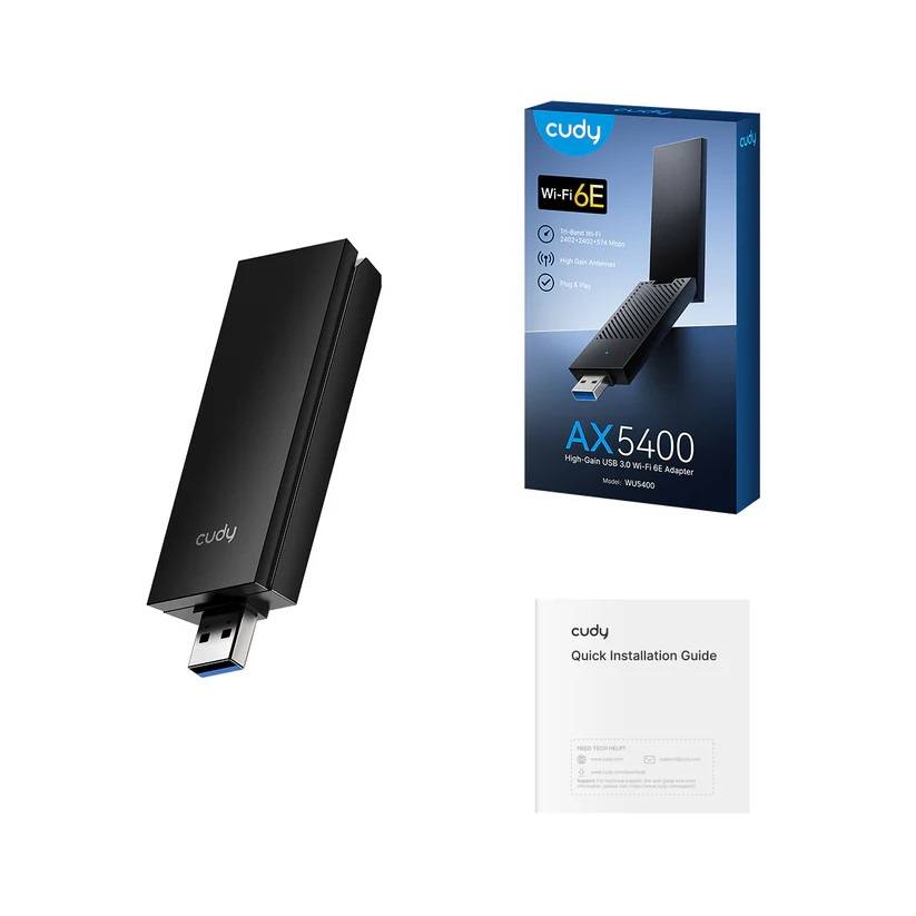 Cudy WU5400 1.0 USB-адаптер Wi-Fi 6E AX5400 с высоким коэффициентом усиления, 2,4/5/6 ГГц, до 5374 М