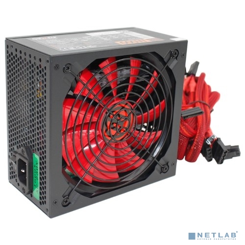 Ginzzu PC600 14CM(Red) 80+ black,APFC,24+4p,2 PCI-E(6+2), 5*SATA, 4*IDE,оплетка, кабель питания,цвет