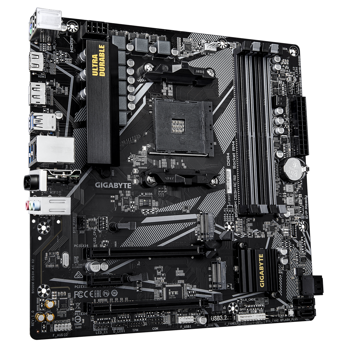 Материнская плата Gigabyte B550M DS3H AC R2 Soc-AM4 AMD B550 4xDDR4 mATX AC`97 8ch(7.1) GbLAN RAID+H