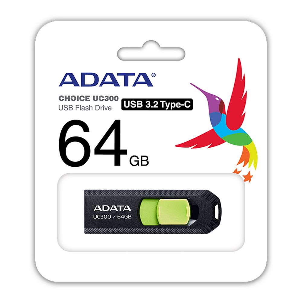 Флеш Диск A-Data 64Gb Type-C UC300 ACHO-UC300-64G-RBK/GN USB3.2 черный/зеленый