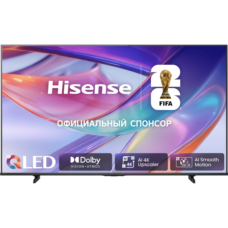 Телевизор ЖК 43'' Hisense, QLED, Ultra HD, VA, QLED & DLED, Smart TV (HomeOS U9.5), Wi-Fi, DVB-T2/T/