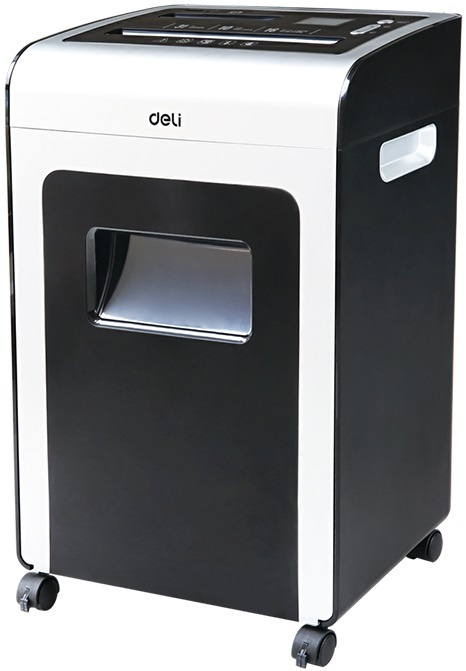 Шредер Deli E9917-EU черный/белый с автоподачей (секр.P-4) фрагменты 16лист. 31лтр. скрепки скобы пл