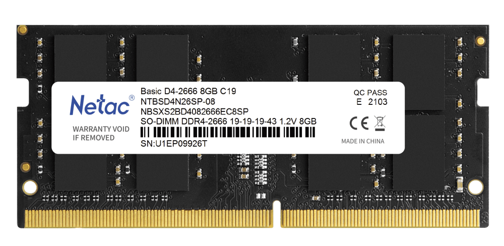 Память DDR4 8Gb 3200MHz Netac NTBSD4N32SP-08 Basic RTL PC4-25600 CL22 SO-DIMM 260-pin 1.2В single ra