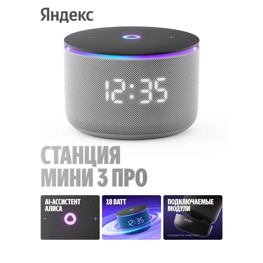 Умная колонка Yandex Станция Мини 3 Про Алиса серый 18W 2.0 BT/Wi-Fi (YNDX-00059GRY)