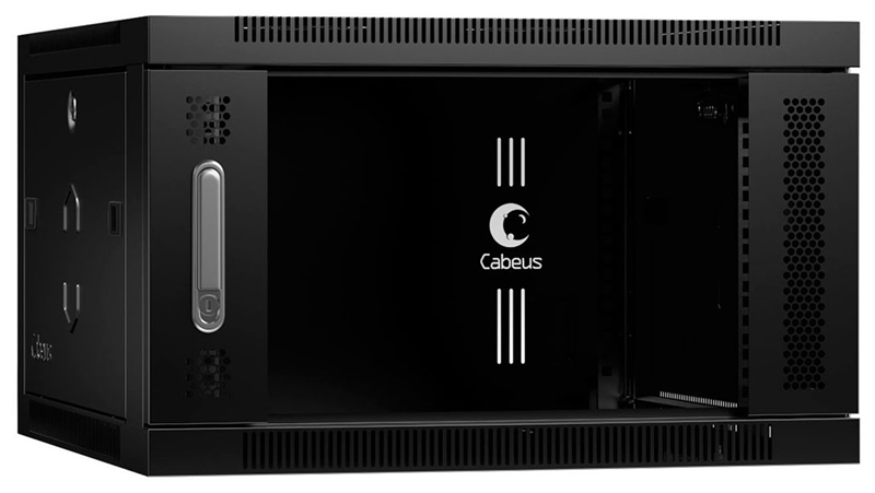 Шкаф телекоммуникационный настенный 19" 6U 600x450x368mm (ШхГхВ) дверь стекло, цвет черный (RAL 9004
