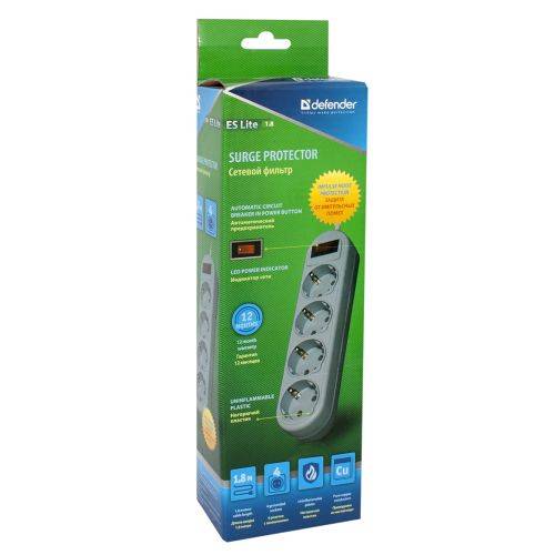Сетевой фильтр Defender ES Lite 1.8 1,8 м, 4 розетки/ Surge Protector Defender ES Lite 1.8 1,8m, 4 р