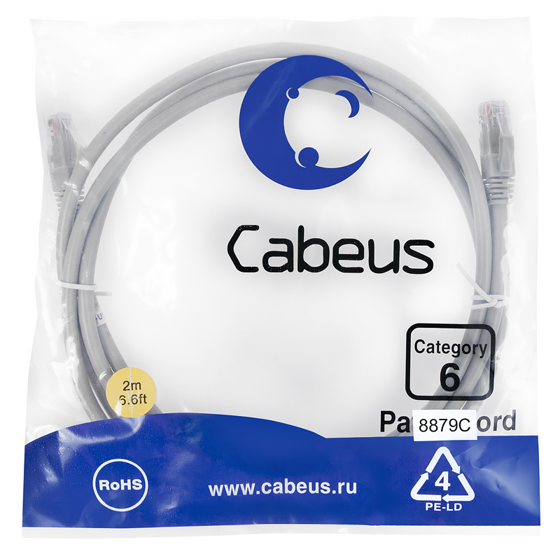 Патч-корд RJ45 UTP 6 Cabeus PC-UTP-RJ45-Cat.6-2m-LSZH LSZH серый 2 метра
